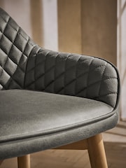Monza Faux Leather Dark Grey Hamilton Mid Wood Leg Fixed Height Quilted Kitchen Bar Stool - Image 4 of 8