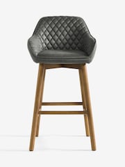 Monza Faux Leather Dark Grey Hamilton Mid Wood Leg Fixed Height Quilted Kitchen Bar Stool - Image 5 of 8