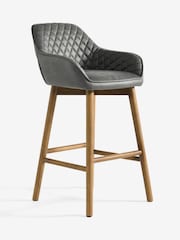 Monza Faux Leather Dark Grey Hamilton Mid Wood Leg Fixed Height Quilted Kitchen Bar Stool - Image 6 of 8