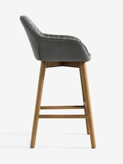 Monza Faux Leather Dark Grey Hamilton Mid Wood Leg Fixed Height Quilted Kitchen Bar Stool - Image 7 of 8
