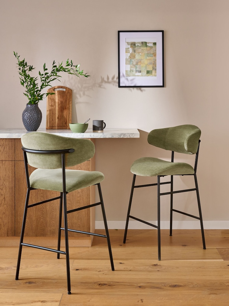 Olive Green Bryer Fixed Height Relaxed Chenille Bar Stool - Image 1 of 9