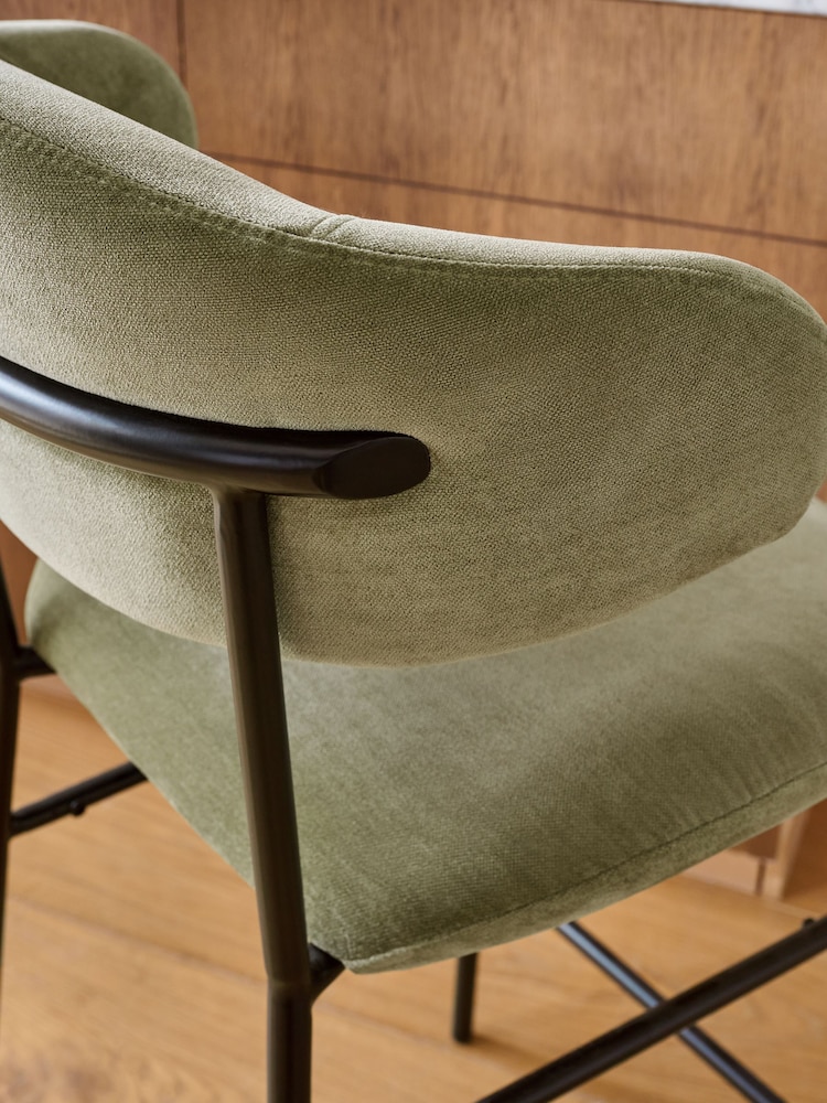 Olive Green Bryer Fixed Height Relaxed Chenille Bar Stool - Image 2 of 9