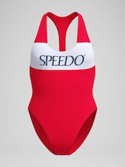 Speedo Red Colourblock Racerback Swimsuit - Image 6 of 6