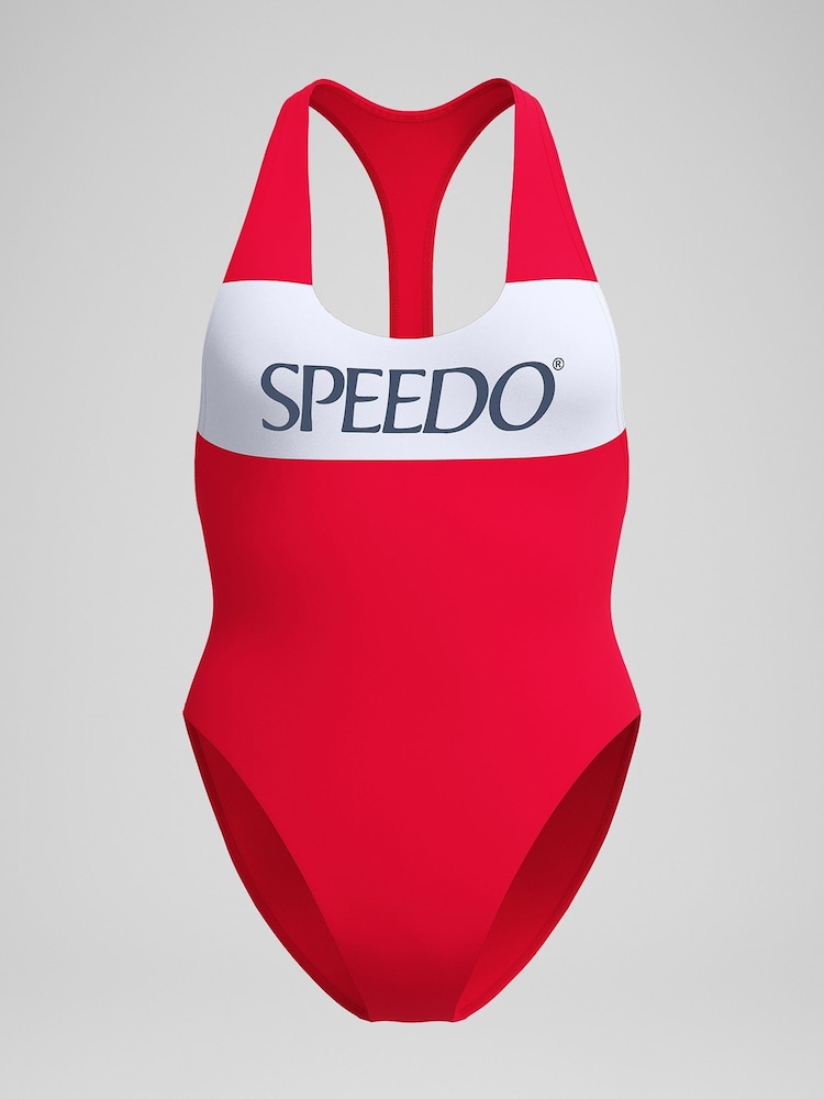 Speedo Red Colourblock Racerback Swimsuit - Image 6 of 6
