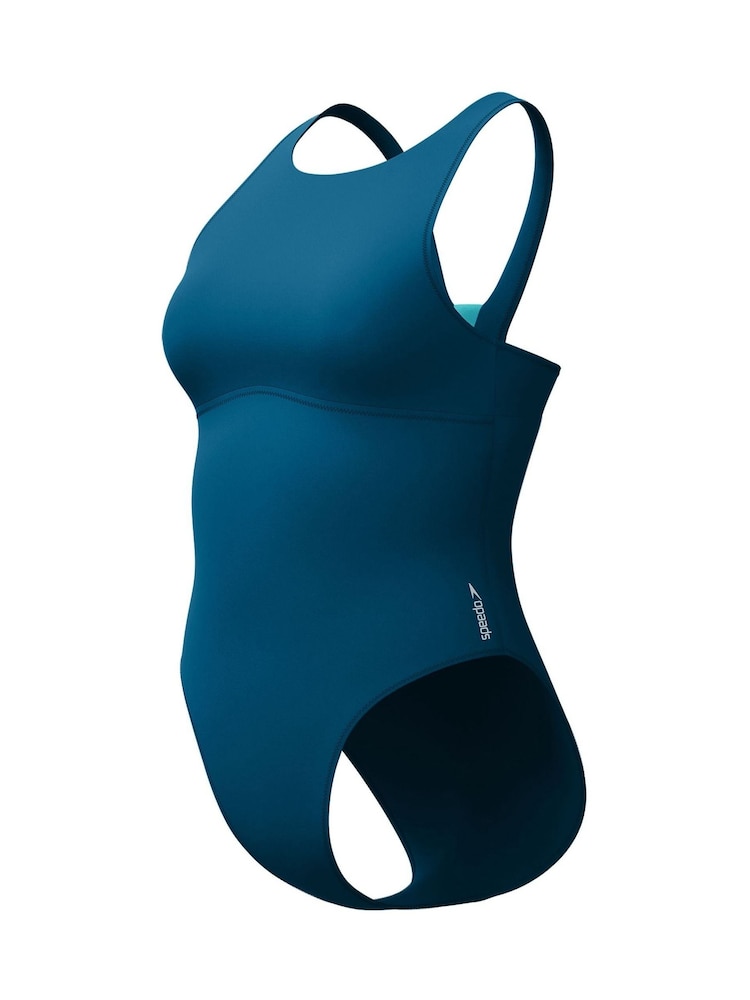 Speedo Green Solid High Neck Swimsuit - Image 10 of 10