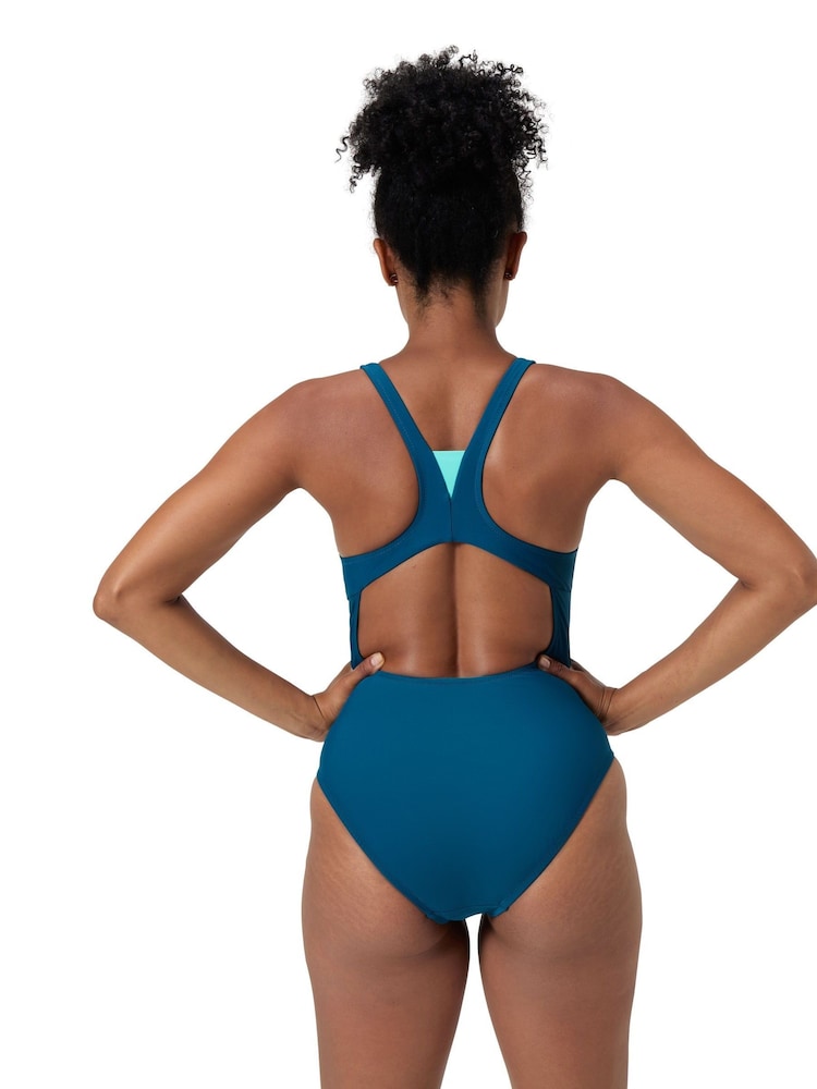Speedo Green Solid High Neck Swimsuit - Image 2 of 10