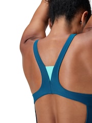Speedo Green Solid High Neck Swimsuit - Image 3 of 10