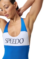 Speedo Blue Colourblock Racerback Swimsuit - Image 4 of 9