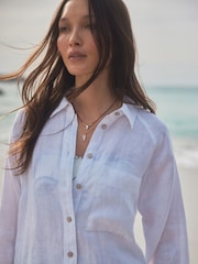White 100% Linen Button Down Relaxed Long Sleeve Shirt - Image 1 of 9