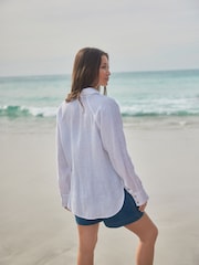 White 100% Linen Button Down Relaxed Long Sleeve Shirt - Image 4 of 9