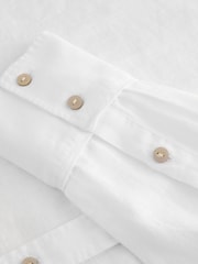 White 100% Linen Button Down Relaxed Long Sleeve Shirt - Image 8 of 9