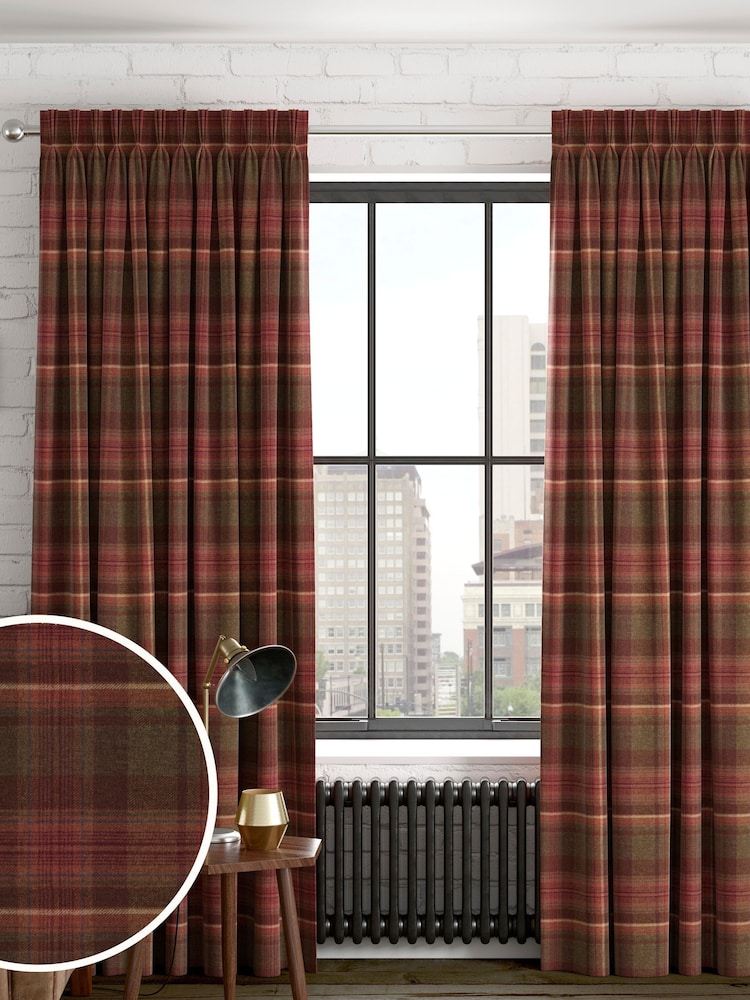 Rust Orange Brushed Check Made to Measure Curtains - Image 1 of 9