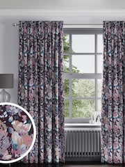 Black/Pink Rustic Romance Floral Faux Silk Made to Measure Curtains - Image 1 of 9