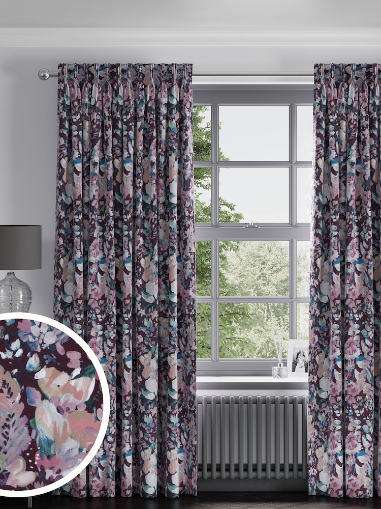 Black/Pink Rustic Romance Floral Faux Silk Made to Measure Curtains - Image 1 of 9
