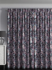 Black/Pink Rustic Romance Floral Faux Silk Made to Measure Curtains - Image 2 of 9