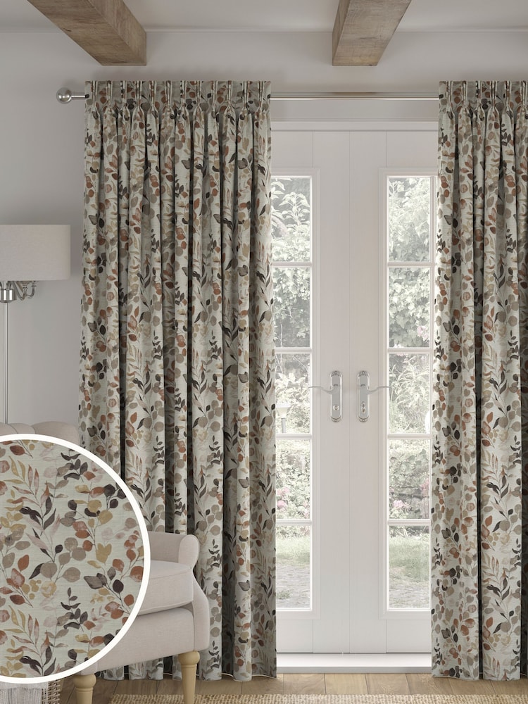 Metallic Bronze Floral Print Jacquard Made to Measure Curtains - Image 1 of 10