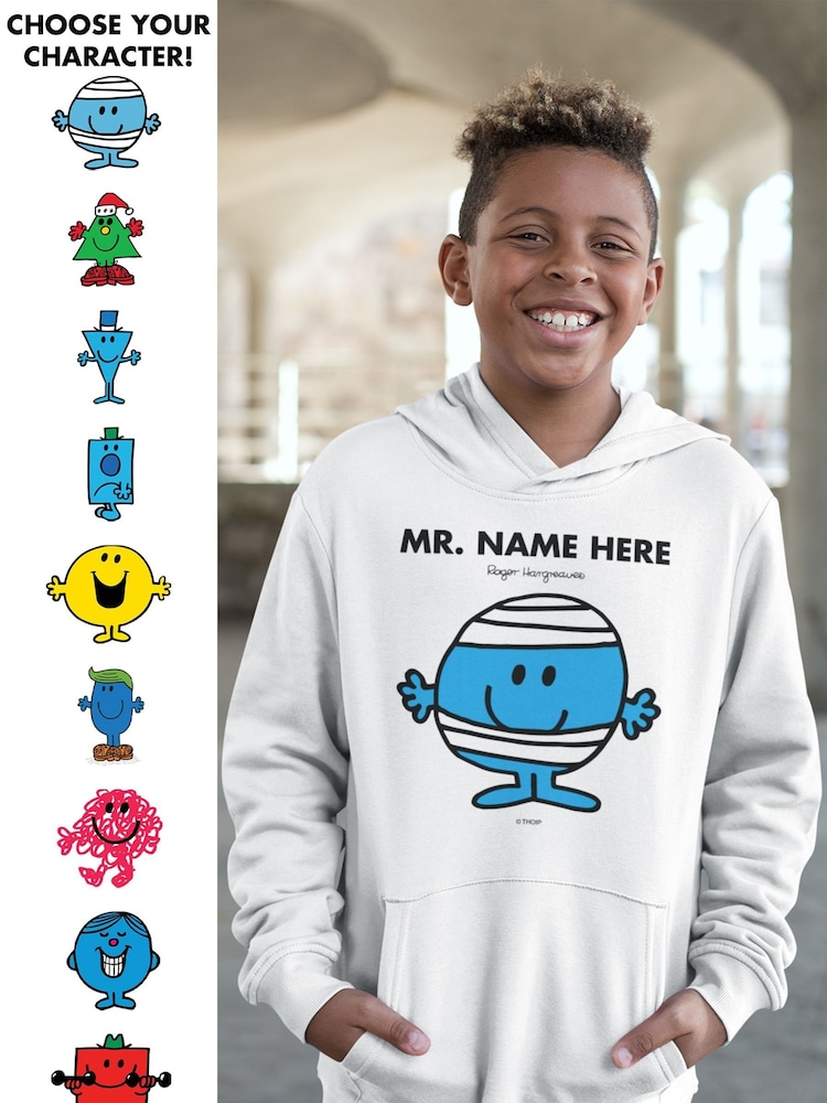 Star Editions Mr. Men Childrens Personalised White 100% Cotton Hoodie - Image 1 of 2