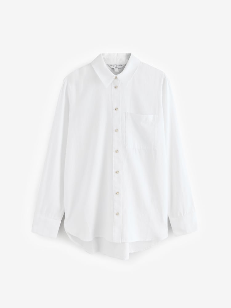 White Relaxed 100% Cotton Button Down Casual Long Sleeve Shirt - Image 1 of 2