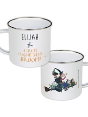 Star Editions Personalised Magnificent Broom White Enamel Mug - Image 1 of 2