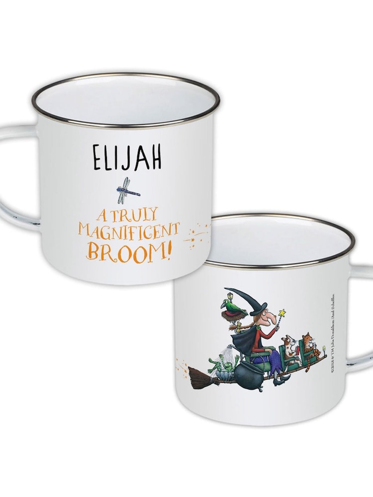 Star Editions Personalised Magnificent Broom White Enamel Mug - Image 1 of 2