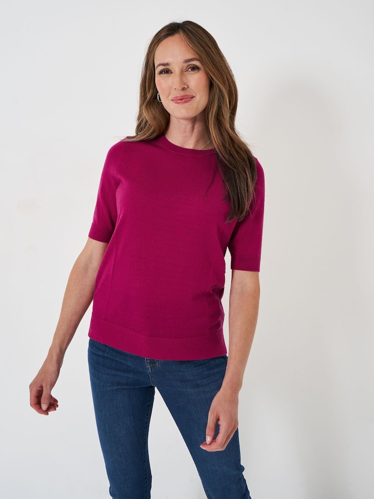 Pink - Crew Clothing Kurzärmliger Pullover aus Merinowolle - Bild 1 von 5