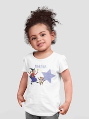 Star Editions Adults Blue Personalised Witch and Cat Room on the Broom 100% Cotton T-Shirt - Image 2 of 3