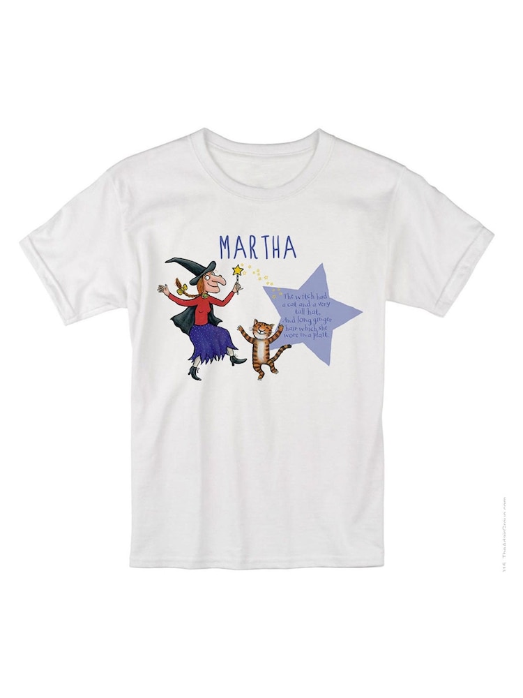 Star Editions Adults Blue Personalised Witch and Cat Room on the Broom 100% Cotton T-Shirt - Image 3 of 3