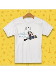Star Editions Childrens Blue Personalised Room On The Broom 100% Cotton T-Shirt - Image 2 of 2