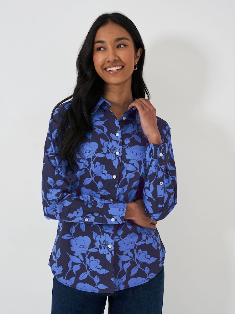 Crew Clothing Blue/Black Lulworth 100% Cotton Shirt - Image 1 of 5