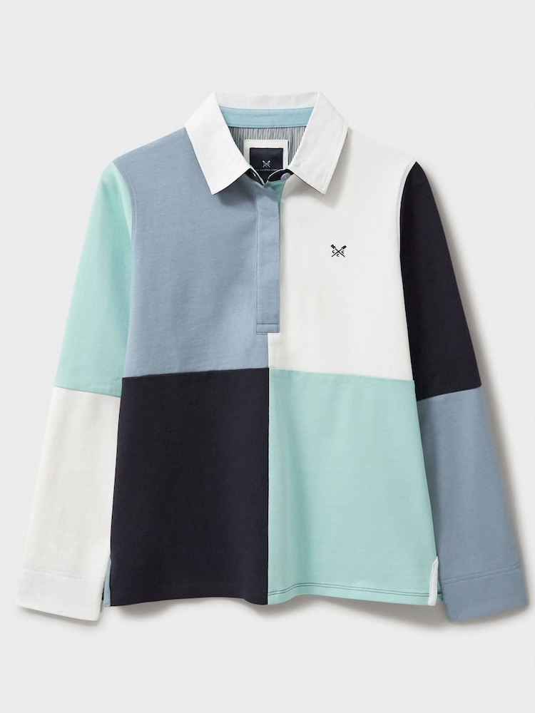 Синий - Crew Clothing Quartered Rugby 100% Cotton Shirt - Изображение 5 из 5