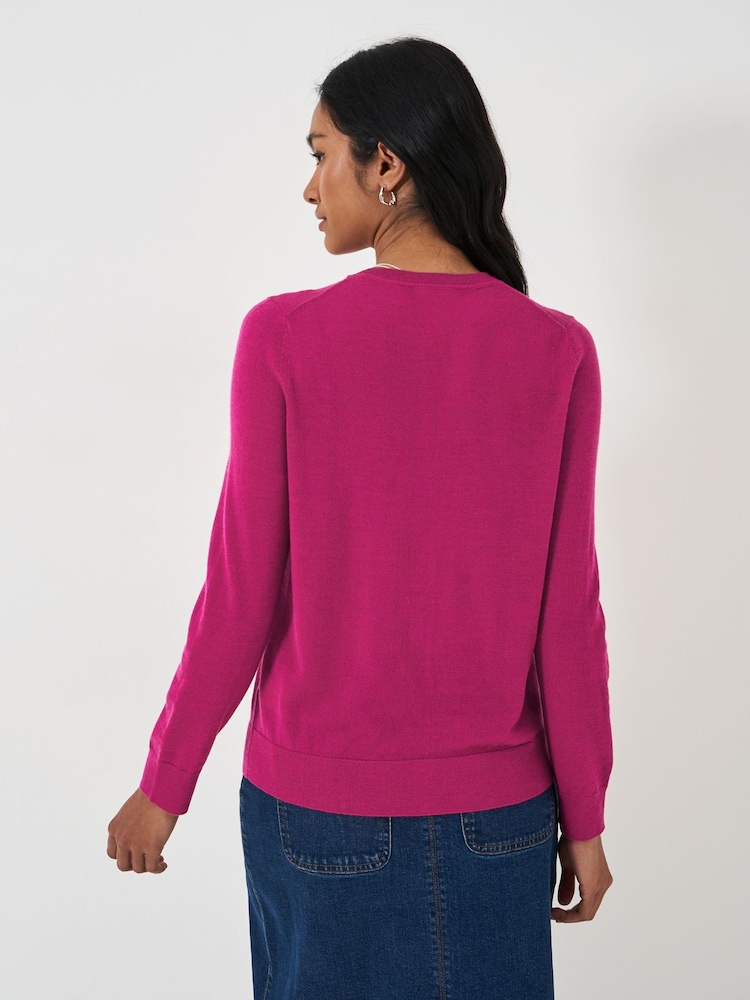 rožnata - Crew Clothing Merino volna pletena jopa - Slika 2 iz 5