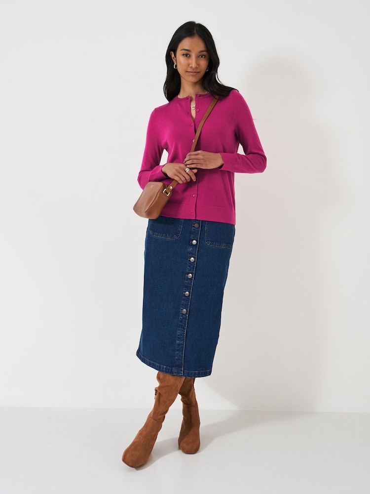 Crew Clothing Pink Merino Wool Cardigan - Image 3 of 5
