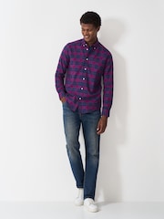 Crew Clothing Blue Long Sleeve Check Oxford 100% Cotton Shirt - Image 3 of 5
