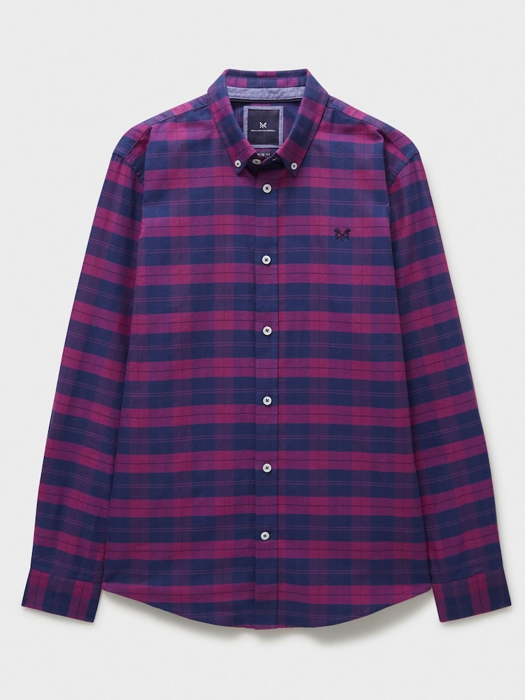 Crew Clothing Blue Long Sleeve Check Oxford 100% Cotton Shirt - Image 5 of 5
