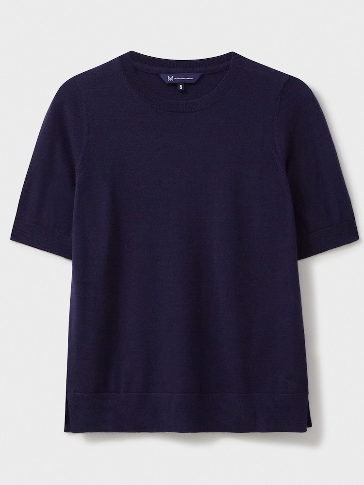 Blau - Crew Clothing Kurzärmliger Pullover aus Merinowolle - Bild 5 von 5
