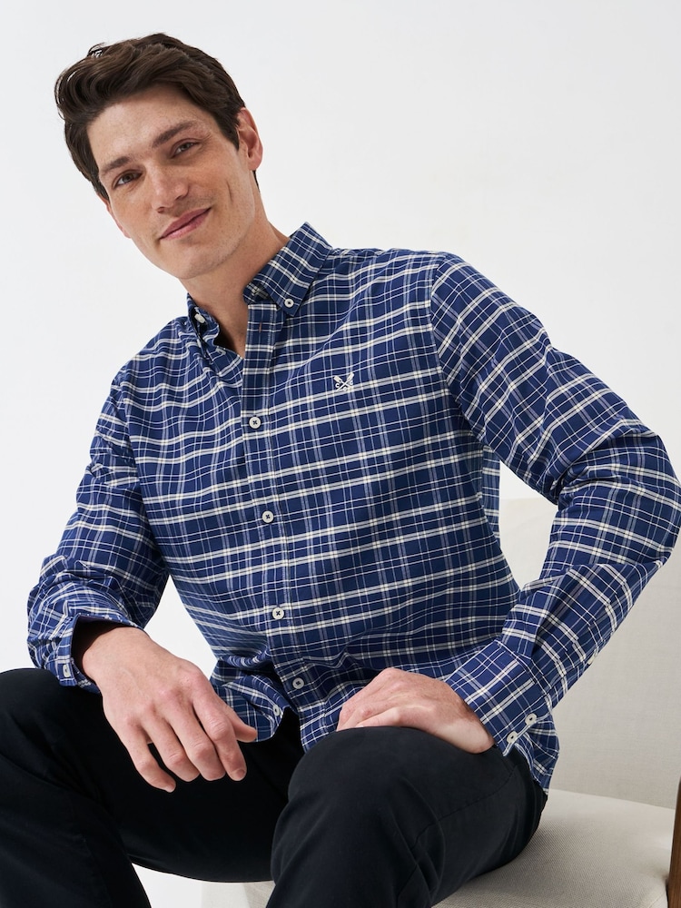Crew Clothing Blue Long Sleeve Check Oxford 100% Cotton Shirt - Image 1 of 5