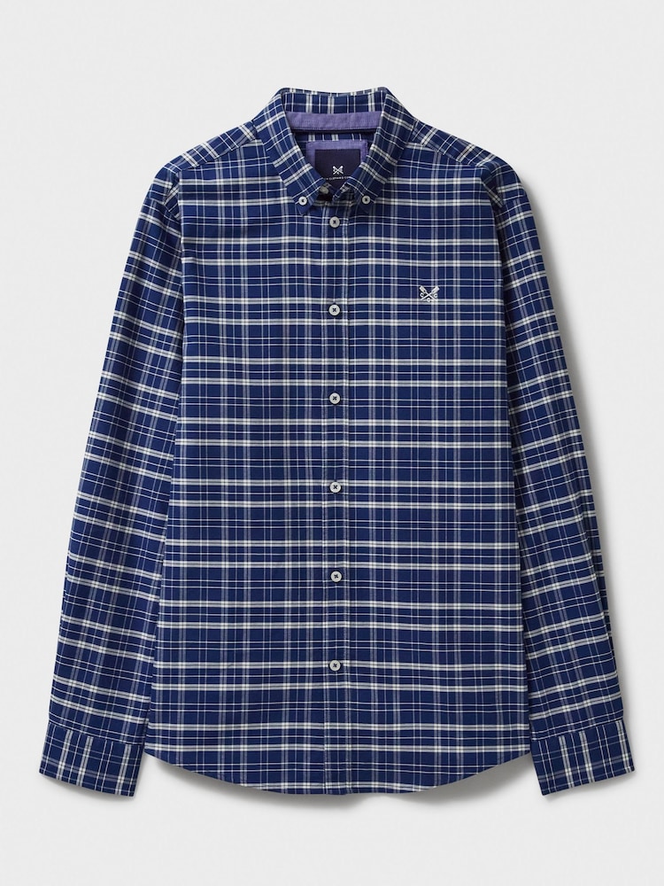 Crew Clothing Blue Long Sleeve Check Oxford 100% Cotton Shirt - Image 5 of 5