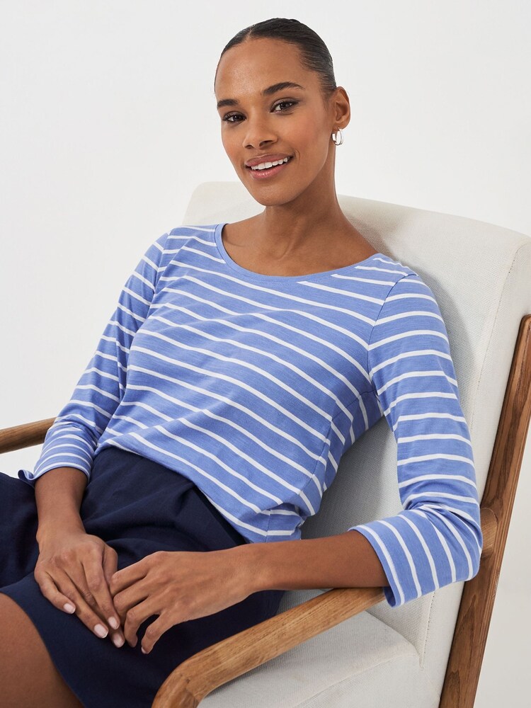 Crew Clothing Scoop Slub Breton 3/4 -Arm 100% Baumwollbluse - Bild 1 von 1