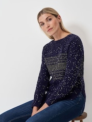 Crew Clothing Blue Sequin Jumper with Curved Hem - Image 1 of 5