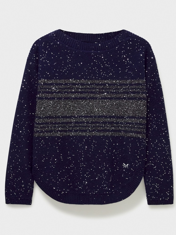Crew Clothing Blue Sequin Jumper with Curved Hem - Image 5 of 5
