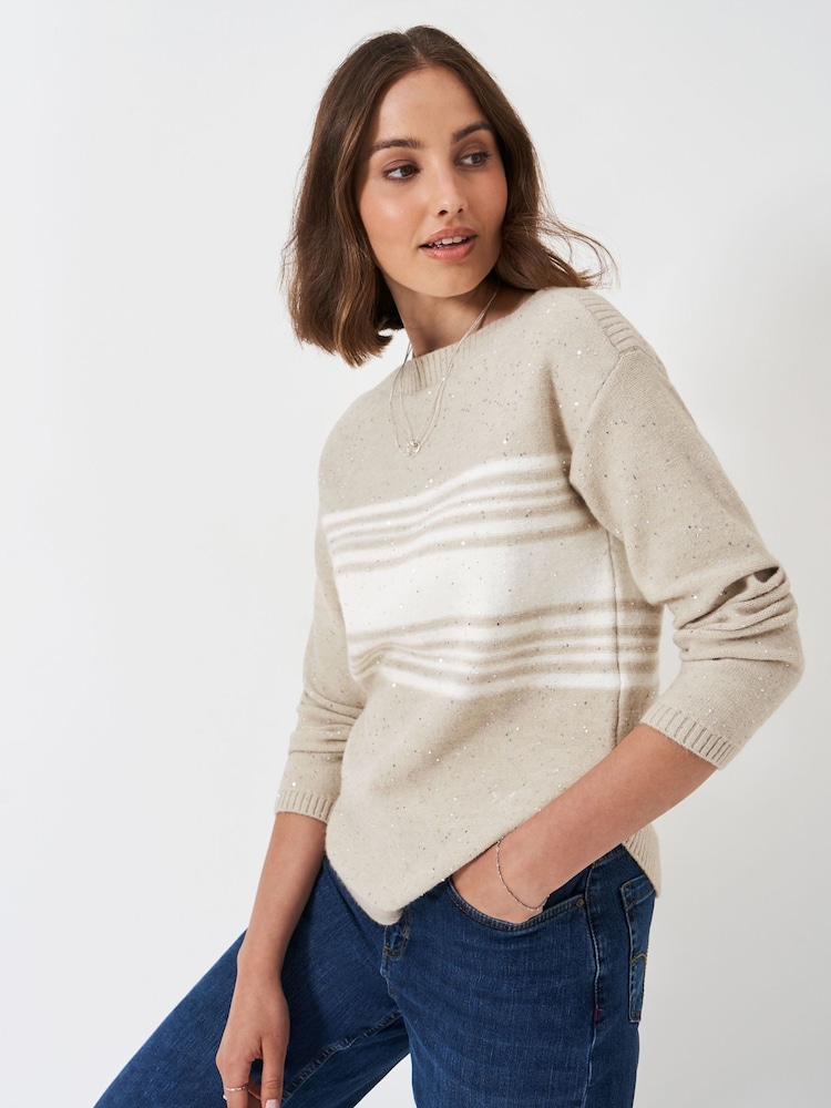 Crew Clothing Natural Sequin Jumper With Curved Hem - Image 1 of 5