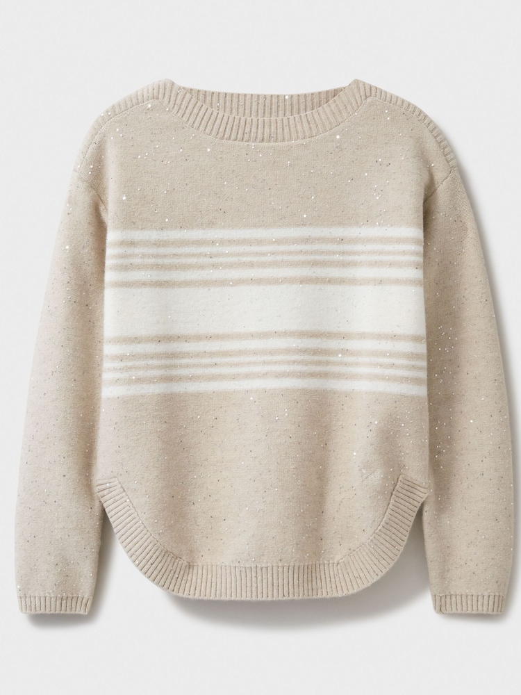Crew Clothing Natural Sequin Jumper With Curved Hem - Image 5 of 5