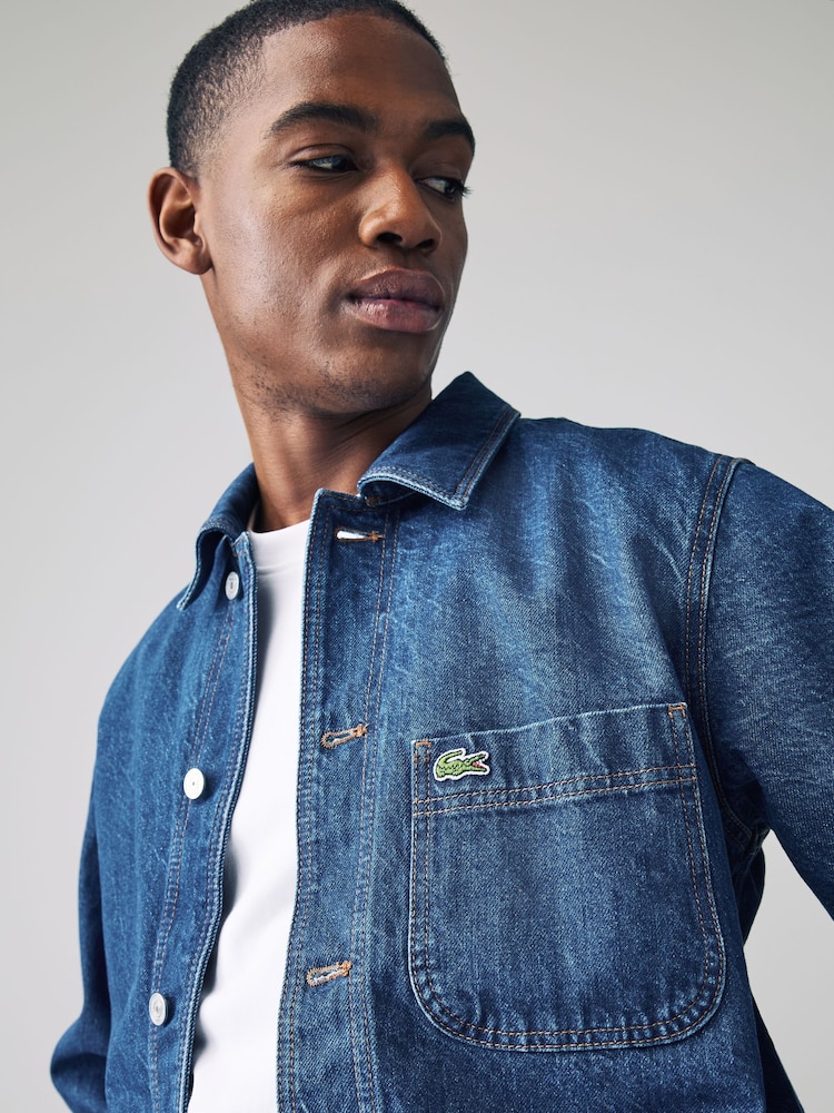 Niebieski - Lacoste Woven Denim Overshirt - Image 3 of 6