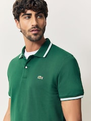 Lacoste Green Regular Fit Stripe Collar Piqué Polo Shirt - Image 5 of 8