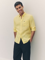Желтый - Льняная рубашка классического кроя Lacoste - Изображение 1 из 3