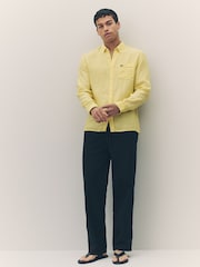 Желтый - Льняная рубашка классического кроя Lacoste - Изображение 2 из 3