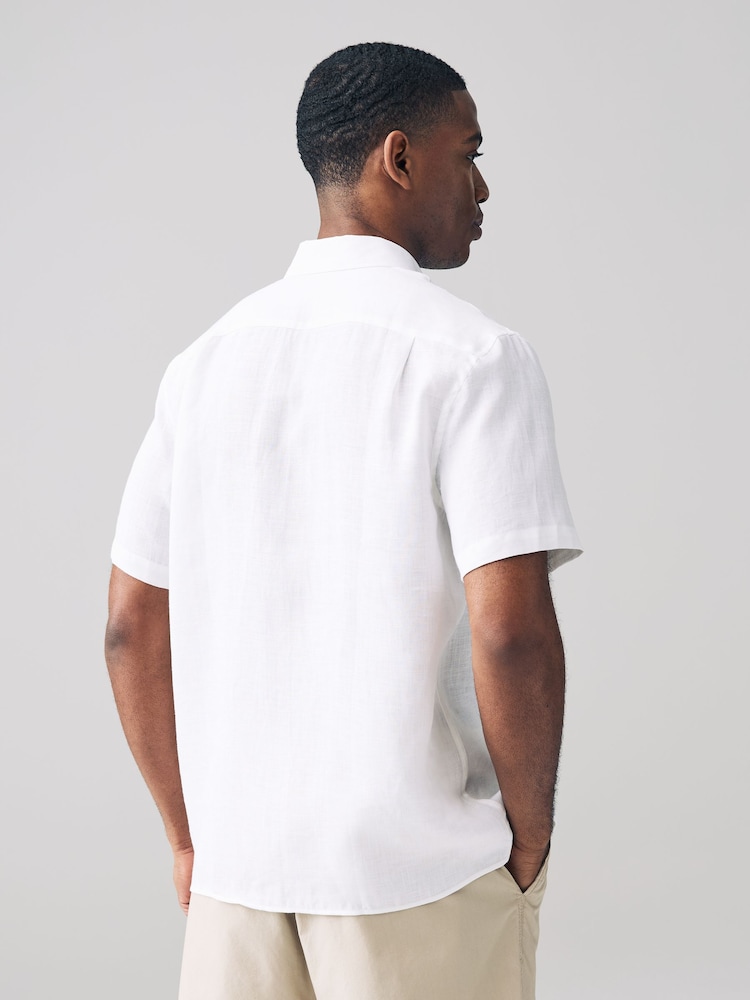 Lacoste Regular Fit Short Sleeved Linen Shirt - Image 2 of 5