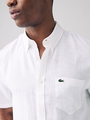 Lacoste Regular Fit Short Sleeved Linen Shirt - Image 3 of 5