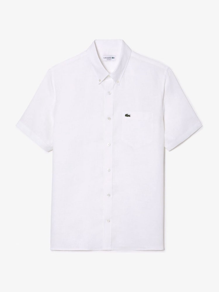 Lacoste Regular Fit Short Sleeved Linen Shirt - Image 4 of 5
