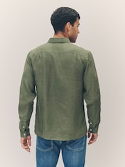 Зеленый - Льняная рубашка классического кроя Lacoste - Изображение 2 из 3